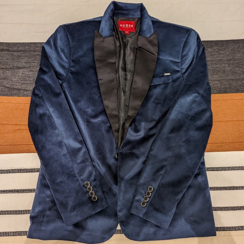 GUESS Blue Velvet Blazer Smkoing Jacket